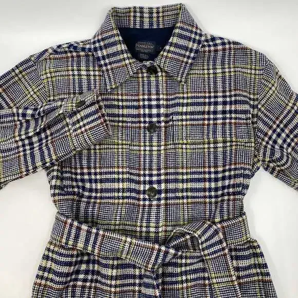 Pendleton Blue Green Plaid Wool Belted Shacket | Women’s S Regular - Picture 5 of 6